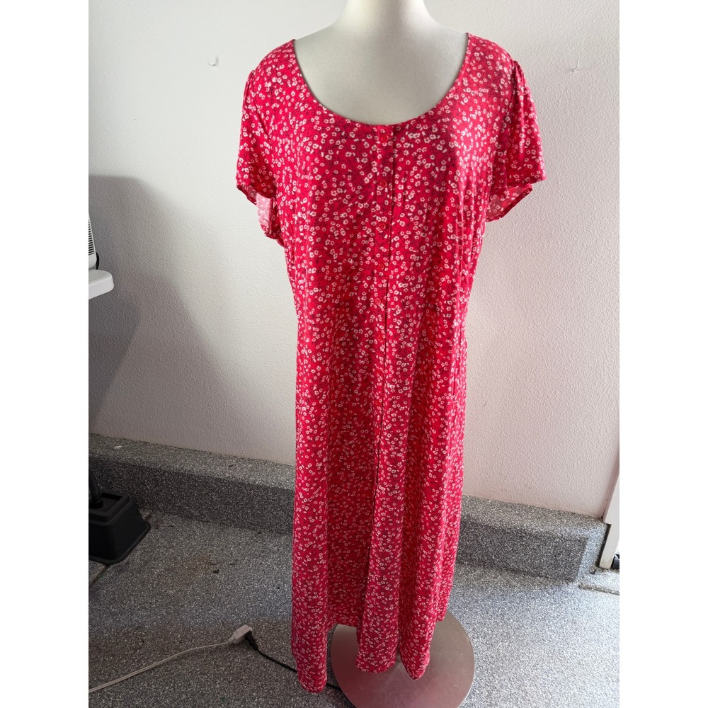 Old Navy Womens XL Red Floral Button Up Maxi Dress Short Sleeve